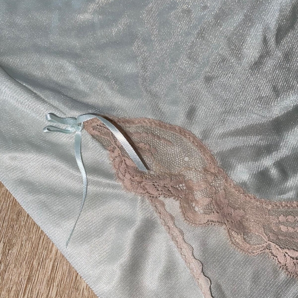 Vintage Mint Blue And Lace Slip Skirt with Lace Accents - Picture 4 of 4